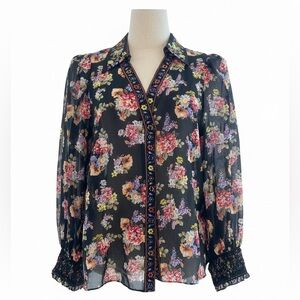Alice + Olivia Silk Blend Cosima Smocked Detail Blouse